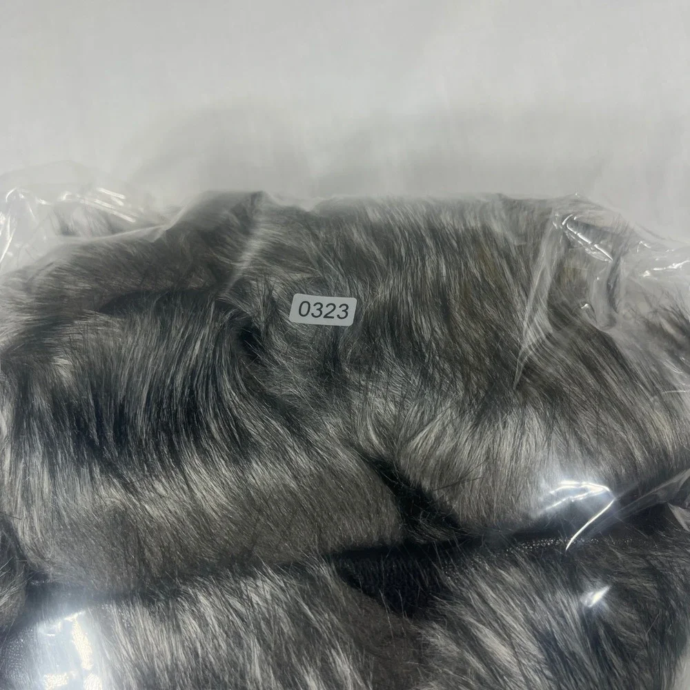 Fanpugizhen Faux Fur Coat Silver Grey Tiered Paneled Glam Jacket Medium